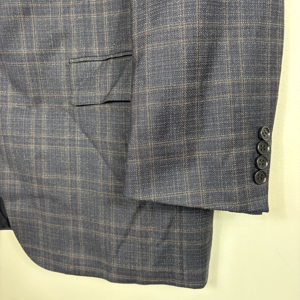 Canali Wool Plaid Sport Coat US 46L Navy Blazer - Picture 5 of 12